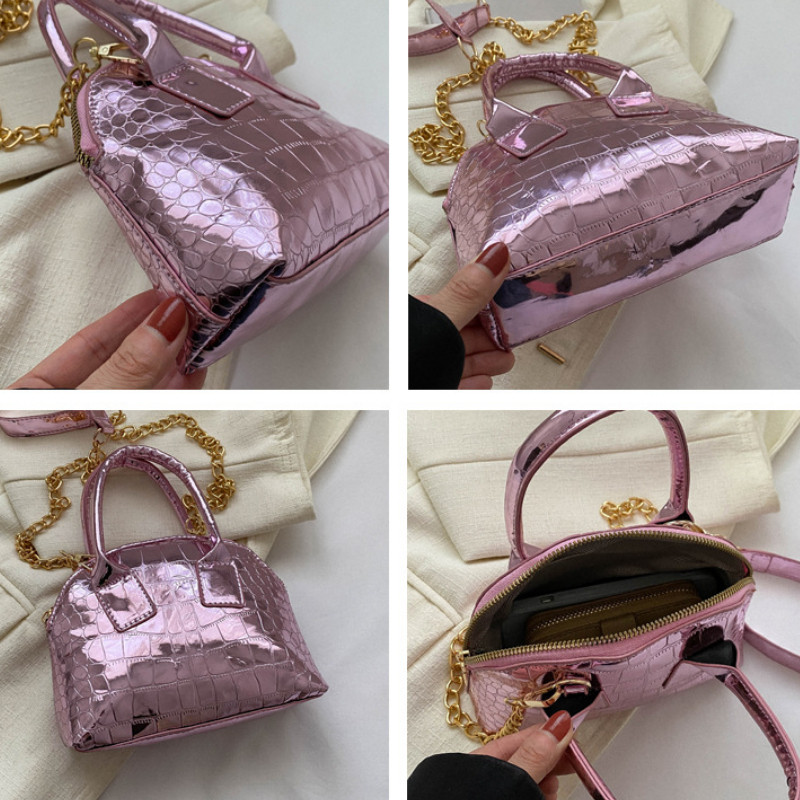 2023 Πολυτελής γυναικεία γυαλιστερή στάμπα με κροκόδειλο Δερμάτινο πάρτι Tote Designer Τσάντα ώμου με πράσινη αλυσίδα Τσάντες χιαστί Τσάντες και πορτοφόλια