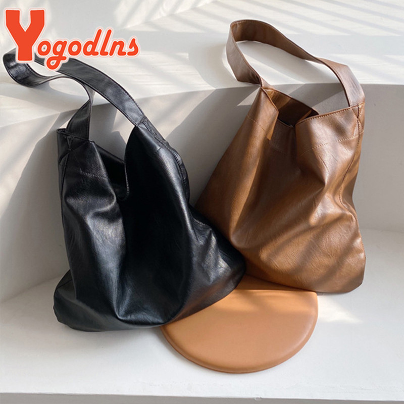 Yogodlns Vintage naiste kandekott Suure mahutavusega õlakott Pehmest PU-nahast käekott ja rahakott Designer Lady Armpit Bag Rahakott