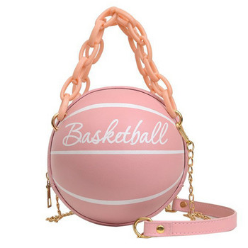Модна дамска кожена розова баскетболна чанта 2023 Нови портмонета с топка за тийнейджъри Дамски чанти през рамо Ръчни чанти с верига с кръстосано тяло