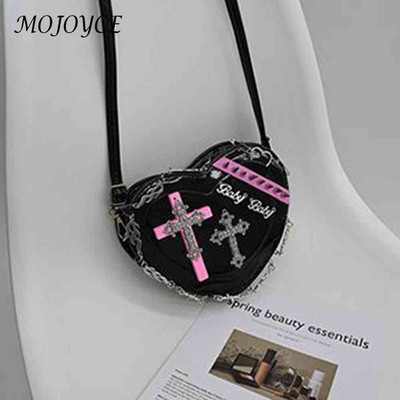 Τσάντα Lolita Heart Messenger Gothic Lolita Rivet Crossbody Τσάντα Μεταλλική διακόσμηση PU Δερμάτινο ρετρό στυλ Χαριτωμένο για καθημερινά ταξίδια