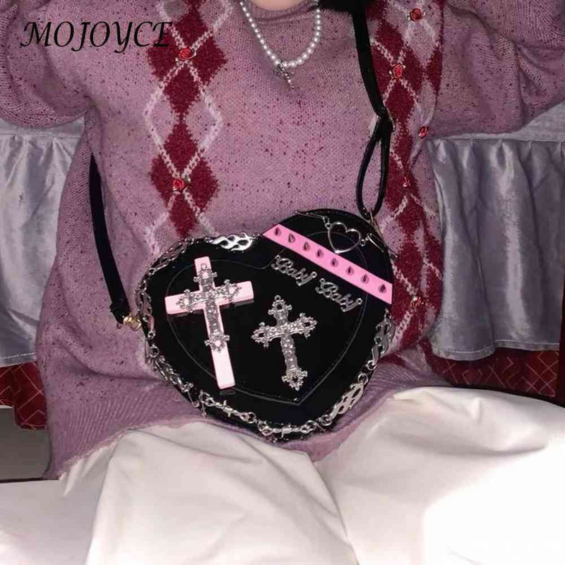Τσάντα Lolita Heart Messenger Gothic Lolita Rivet Crossbody Τσάντα Μεταλλική διακόσμηση PU Δερμάτινο ρετρό στυλ Χαριτωμένο για καθημερινά ταξίδια