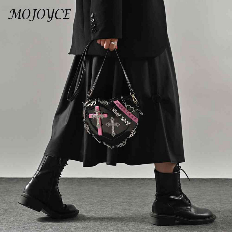 Τσάντα Lolita Heart Messenger Gothic Lolita Rivet Crossbody Τσάντα Μεταλλική διακόσμηση PU Δερμάτινο ρετρό στυλ Χαριτωμένο για καθημερινά ταξίδια
