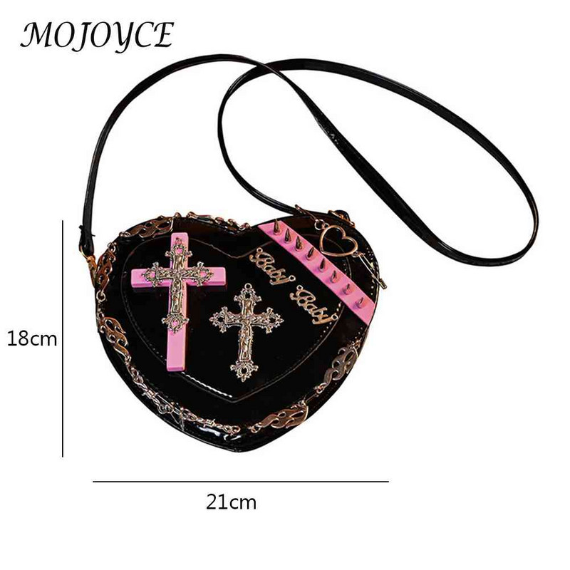 Τσάντα Lolita Heart Messenger Gothic Lolita Rivet Crossbody Τσάντα Μεταλλική διακόσμηση PU Δερμάτινο ρετρό στυλ Χαριτωμένο για καθημερινά ταξίδια