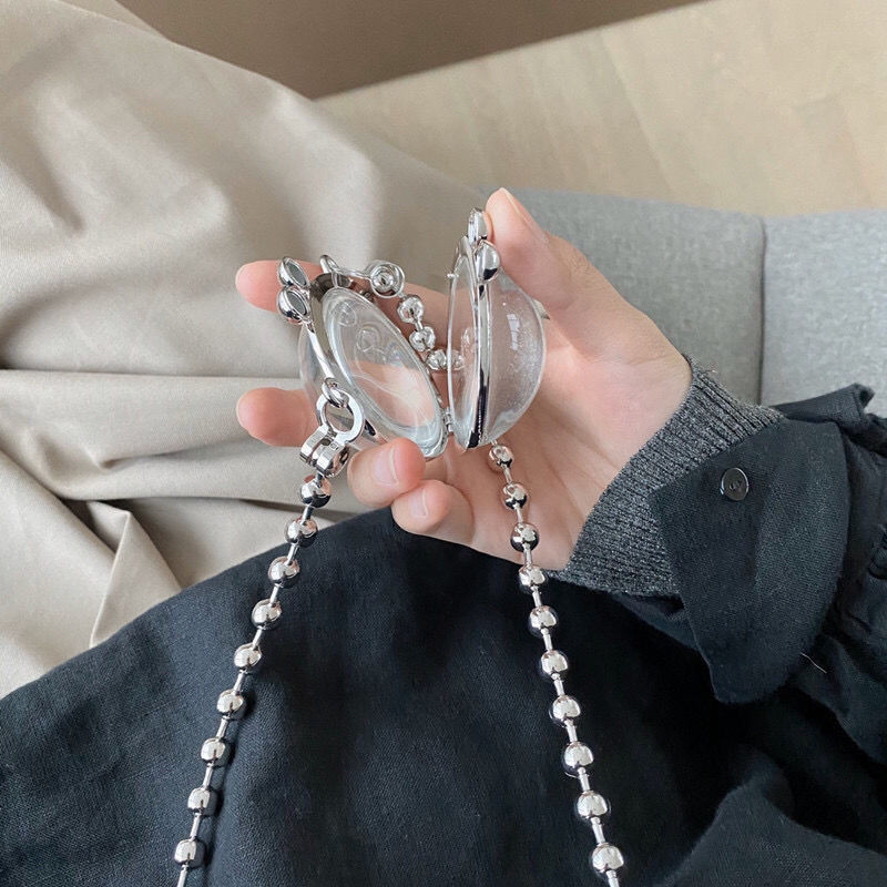 MINI Kott Naiste kristallist ümmargused ketid Litritega mood Hasp Läbipaistev õlakott Käekott Ornamendikott Sweet