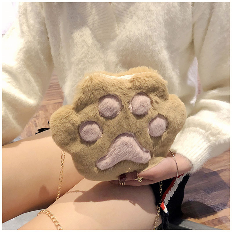 Girls Cartoon βελούδινη τσάντα ώμου Cute and Cute Cat Claw Chain Hit Έγχρωμη Τσάντα ώμου Φοιτητική προσωπικότητα Μικρή τσάντα