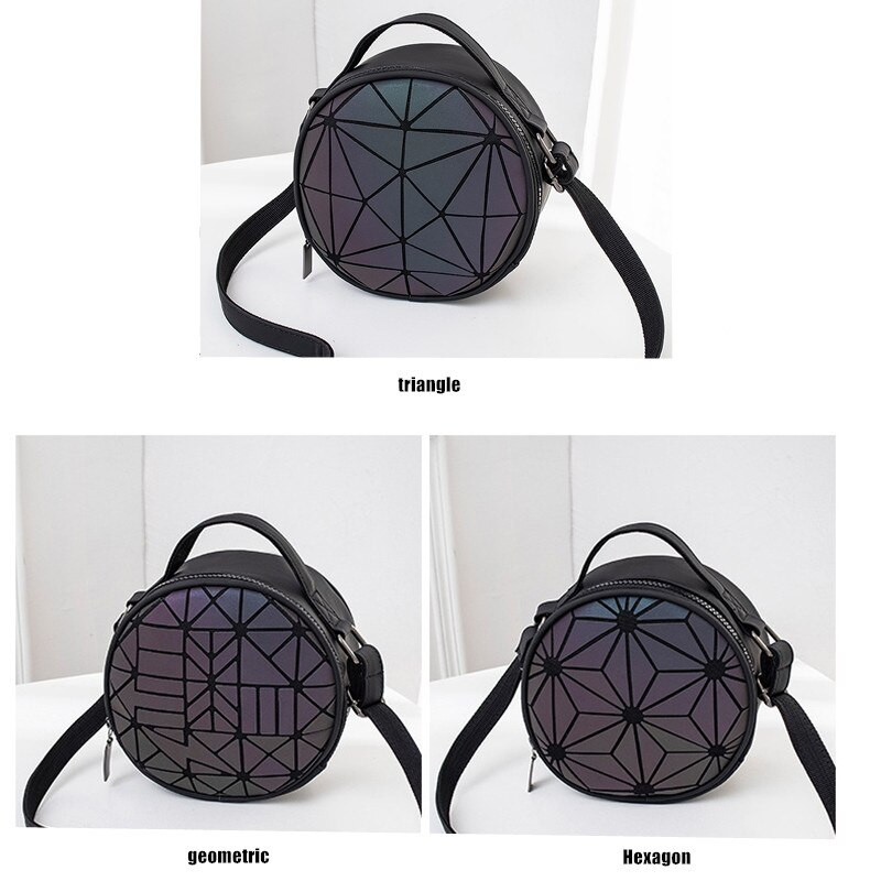 Brändi helendav naiste õlakott Armas ümmargune helkur geomeetriline holograafiline kott tüdrukutele Party Crossbody kott naistele clutch