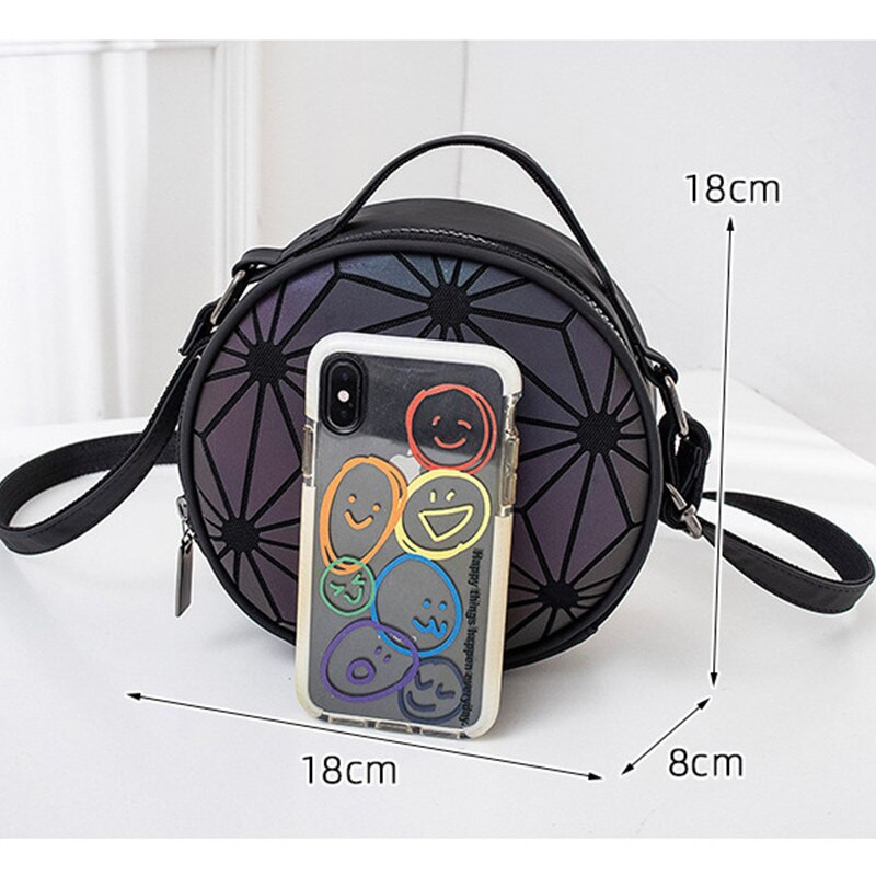 Brändi helendav naiste õlakott Armas ümmargune helkur geomeetriline holograafiline kott tüdrukutele Party Crossbody kott naistele clutch