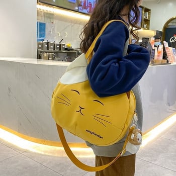 2022 Canvas Prints Cat Satchel Messenger Чанта през рамо Дамски чанти за пазаруване на хранителни стоки за многократна употреба Преносима чанта Tote Ученическа чанта Crossbody