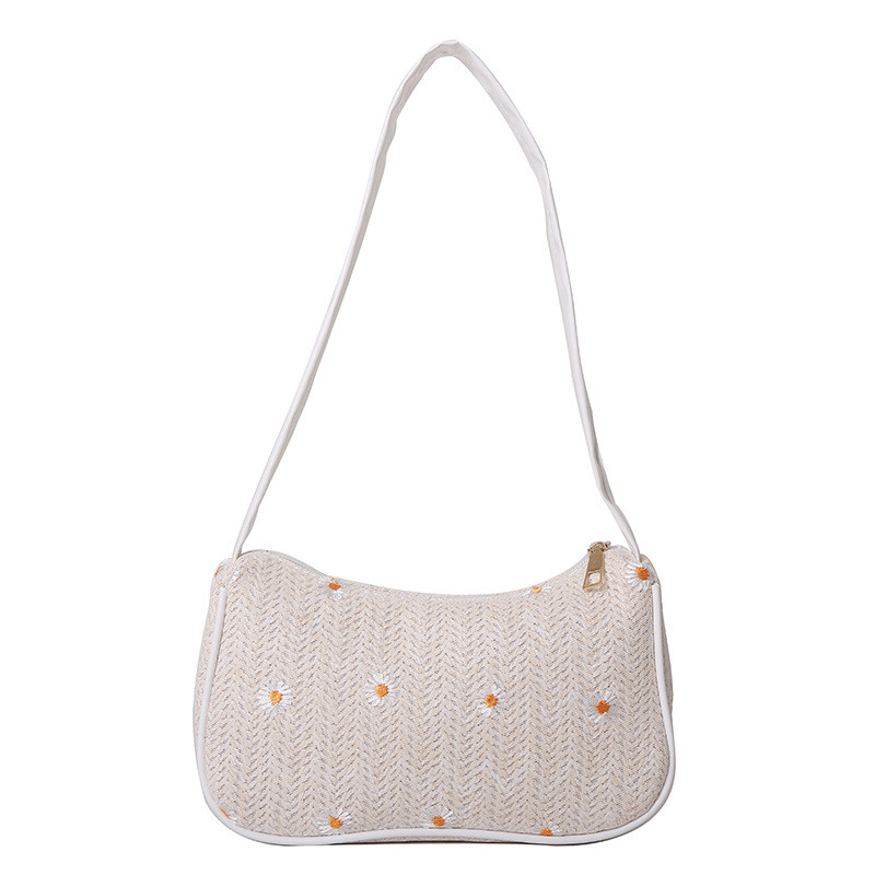 2022. aasta populaarne suvine õlgedest kootud kott Naiste lääne stiilis pitslilledega kootud kott Lihtne naiste õlakott kaenlaalusele