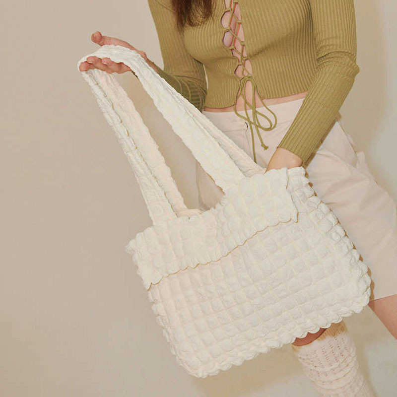 Hylhexyr nailonist kandekott Plisseeritud tepitud mull-puuvillast käekott Kerged, lihtsad suure mahuga õlakottid