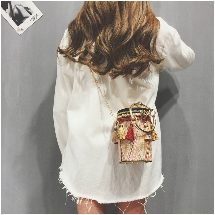 Jaunā ķēdes savvaļas zāle austa plecu soma Messenger somas gredzenu pušķis