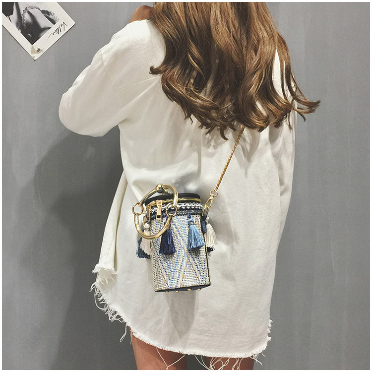 Jaunā ķēdes savvaļas zāle austa plecu soma Messenger somas gredzenu pušķis