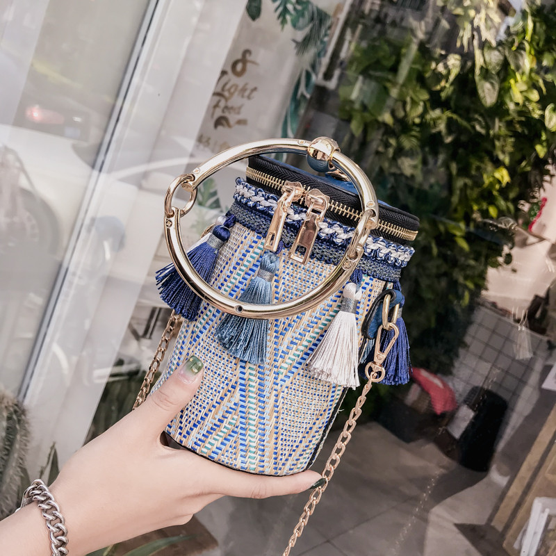 Jaunā ķēdes savvaļas zāle austa plecu soma Messenger somas gredzenu pušķis