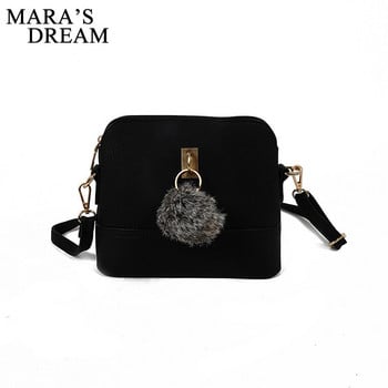 Mara\'s Dream Women Messenger Bags Cute Shell PU Leather Candy Color Fur Ball Tassel Zipper Handbag Ежедневна чанта