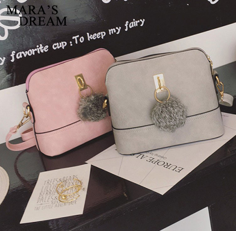 Mara`s Dream Naiste Sõnumikotid Armsad Shell PU-nahast kommid värvilised karusnahast pallid Tutt Tõmblukuga käekott vabaajakott