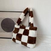 Geantă de pluș pentru femei, de călătorie de mare capacitate, genți de designer pentru femei, iarnă, calduroasă, drăguță, moale, genți pentru cumpărături de umăr pentru femei