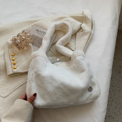 Geantă de pluș pentru femei, de călătorie de mare capacitate, genți de designer pentru femei, iarnă, calduroasă, drăguță, moale, genți pentru cumpărături de umăr pentru femei