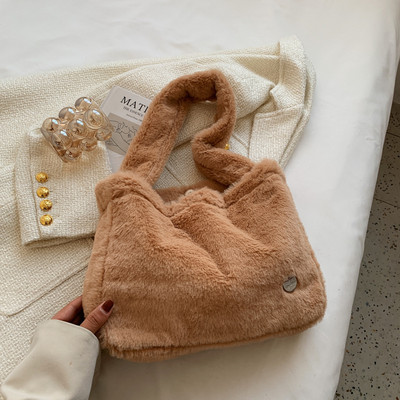 Geantă de pluș pentru femei, de călătorie de mare capacitate, genți de designer pentru femei, iarnă, calduroasă, drăguță, moale, genți pentru cumpărături de umăr pentru femei