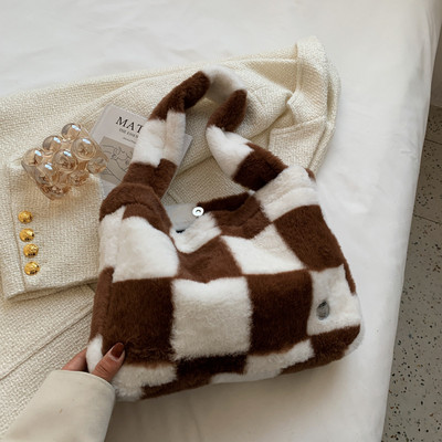 Geantă de pluș pentru femei, de călătorie de mare capacitate, genți de designer pentru femei, iarnă, calduroasă, drăguță, moale, genți pentru cumpărături de umăr pentru femei