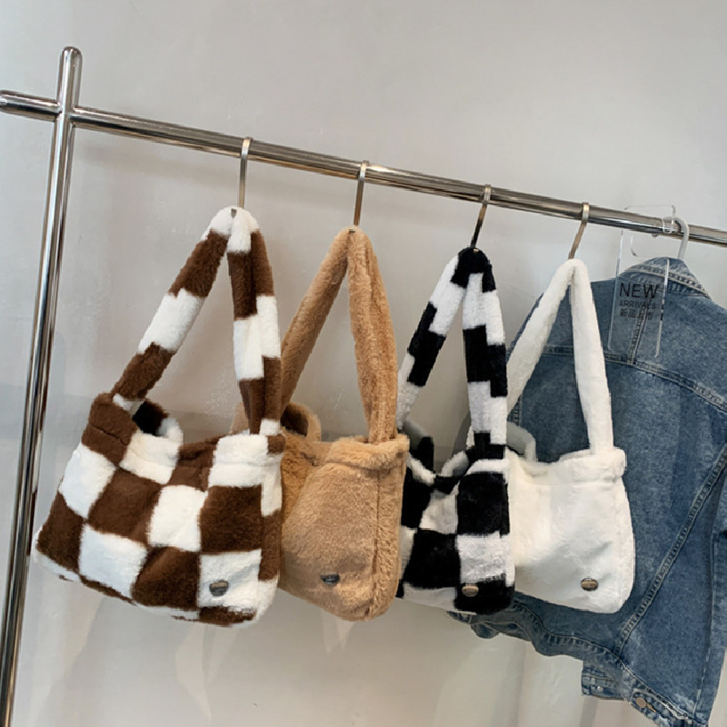 Geantă de pluș pentru femei, de călătorie de mare capacitate, genți de designer pentru femei, iarnă, calduroasă, drăguță, moale, genți pentru cumpărături de umăr pentru femei