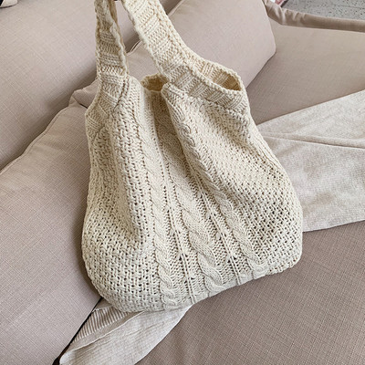 2022. aasta uus kootud mood õlakott Korea vabaaja suure mahutavusega kaasaskantav ostukott Korea stiilis kootud kott naiste käekott