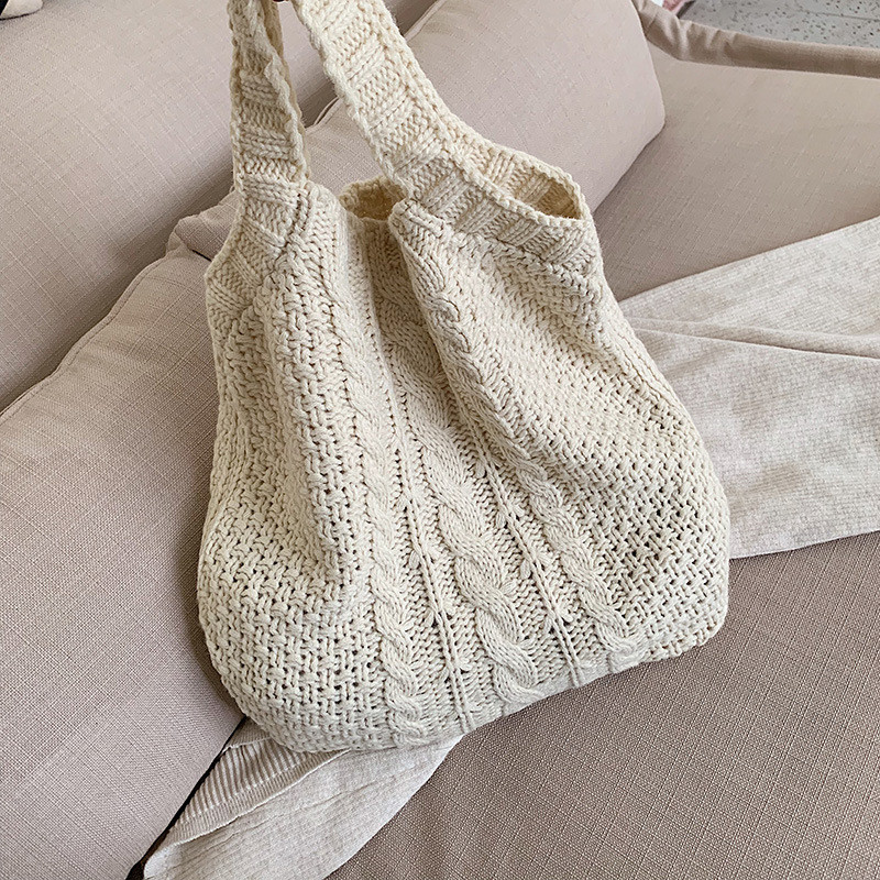 2022. aasta uus kootud mood õlakott Korea vabaaja suure mahutavusega kaasaskantav ostukott Korea stiilis kootud kott naiste käekott