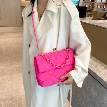 Матово розова ромбична дизайнерска дамска чанта с пухена чанта с верижка Портмоне за дамска чанта за рамо Пазарски чанти
