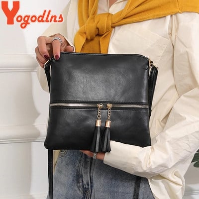 Нова модна дамска чанта Yogodlns Vintage Messenger Bag Висококачествена ретро чанта с пискюли Чанта през рамо Patchwork Crossbody чанта