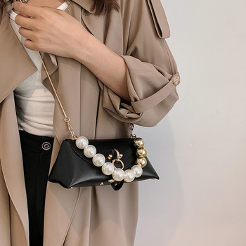 Модна дамска чанта с черупки, ретро чанта през рамо с перлена верига за жени Лято 2022 г. Мини малка чанта през рамо Дизайнерска чанта тип клъч