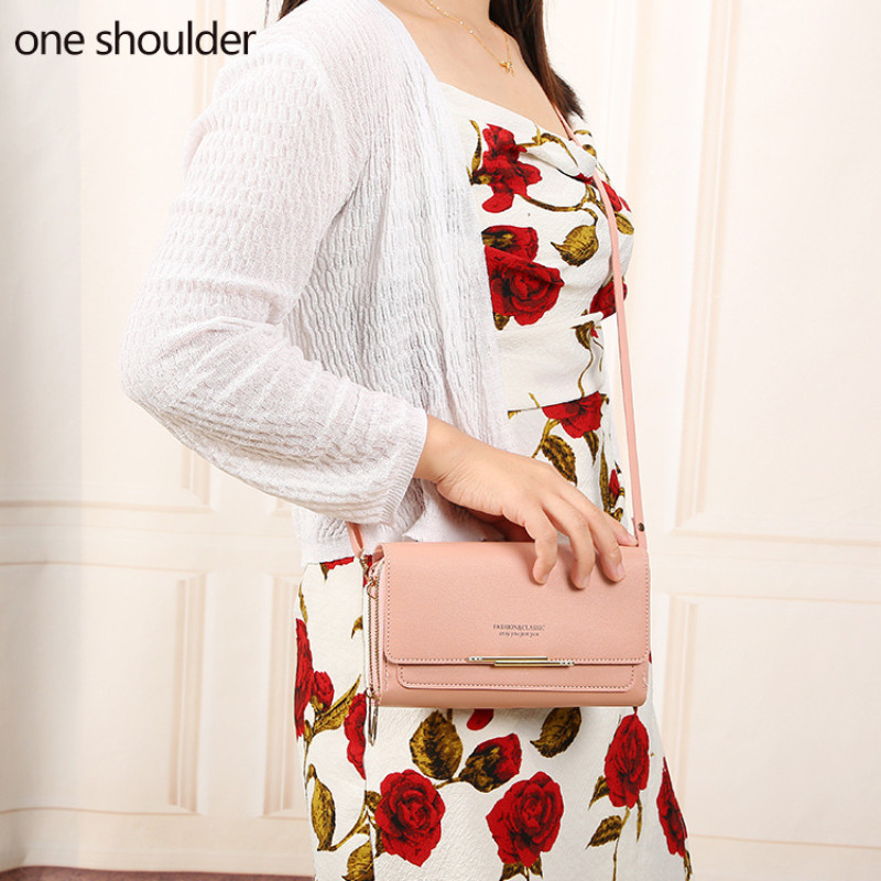 2023 Geantă nouă de umăr pentru femei, versiune coreeană, de capacitate mare, multifuncțională, geantă de mână medie lungă, portofel zero, culoare uni, simplu