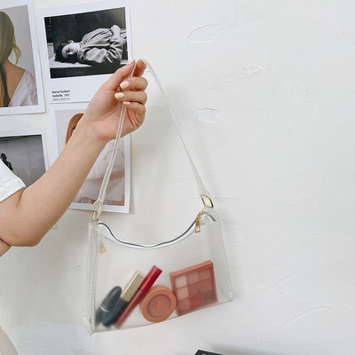 Geantă de cumpărături pentru femei Jelly 2022 Tendință Transparentă de culoare solidă pentru umăr, geantă de telefon pentru subrat, genți de mână pentru femei Hobos