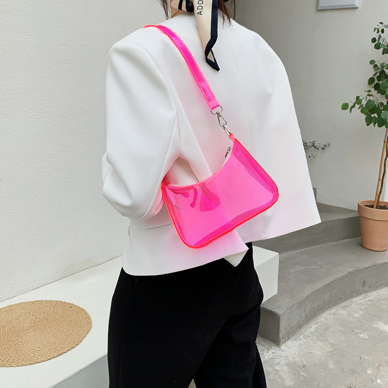 Geantă de cumpărături pentru femei Jelly 2022 Tendință Transparentă de culoare solidă pentru umăr, geantă de telefon pentru subrat, genți de mână pentru femei Hobos