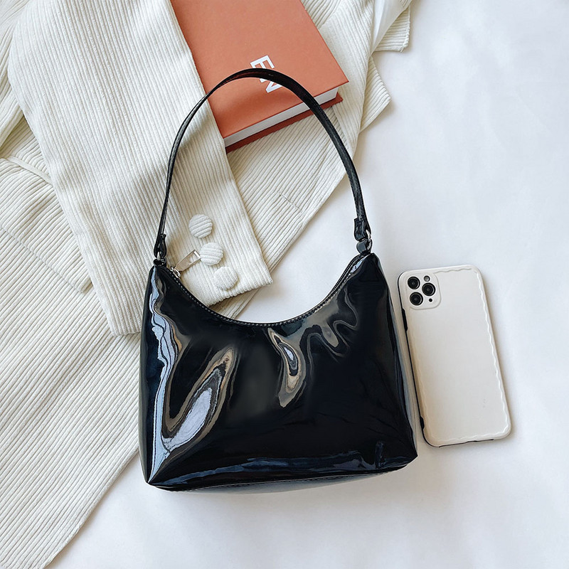 Vintage γυναικεία πατέντα τσάντα ώμου μασχάλης PU Δερμάτινη casual all-match Τσάντα μικρού μεγέθους Hobos Μίνι τσάντα φερμουάρ καθαρού χρώματος