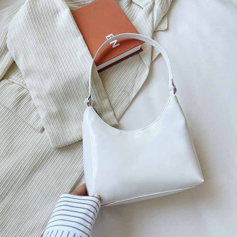 Vintage γυναικεία πατέντα τσάντα ώμου μασχάλης PU Δερμάτινη casual all-match Τσάντα μικρού μεγέθους Hobos Μίνι τσάντα φερμουάρ καθαρού χρώματος