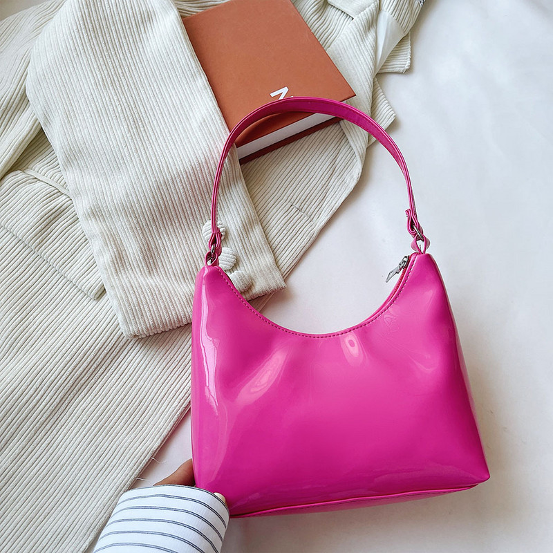 Vintage γυναικεία πατέντα τσάντα ώμου μασχάλης PU Δερμάτινη casual all-match Τσάντα μικρού μεγέθους Hobos Μίνι τσάντα φερμουάρ καθαρού χρώματος