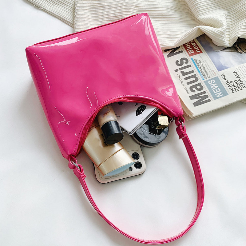 Vintage γυναικεία πατέντα τσάντα ώμου μασχάλης PU Δερμάτινη casual all-match Τσάντα μικρού μεγέθους Hobos Μίνι τσάντα φερμουάρ καθαρού χρώματος