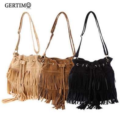 Bolsos 2015 Faux Suede Fringe Tassel Femei Geantă de umăr Messenger Bag Stilul Vintage Fată Crossbody Bag Mujer Bolso Flecos