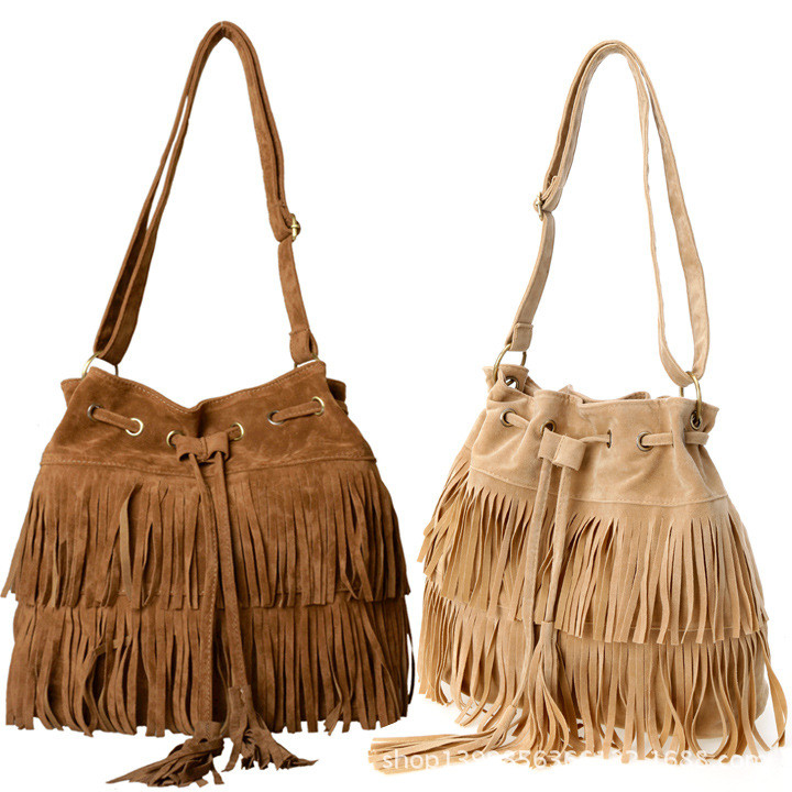 Bolsos 2015 Faux Suede Fringe Tassel Femei Geantă de umăr Messenger Bag Stilul Vintage Fată Crossbody Bag Mujer Bolso Flecos
