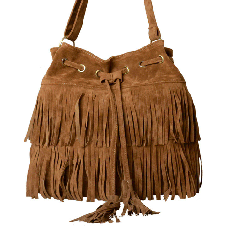 Bolsos 2015 Faux Suede Fringe Tassel Femei Geantă de umăr Messenger Bag Stilul Vintage Fată Crossbody Bag Mujer Bolso Flecos