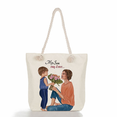 Egyedi, aranyos rajzfilm Super Mama nyomtatott nagy méretű kézitáska anya és baba összecsukható női alkalmi táska utazási praktikus hordozható strandtáska