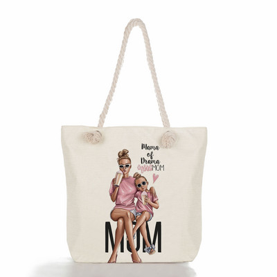 Egyedi, aranyos rajzfilm Super Mama nyomtatott nagy méretű kézitáska anya és baba összecsukható női alkalmi táska utazási praktikus hordozható strandtáska