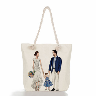 Egyedi, aranyos rajzfilm Super Mama nyomtatott nagy méretű kézitáska anya és baba összecsukható női alkalmi táska utazási praktikus hordozható strandtáska