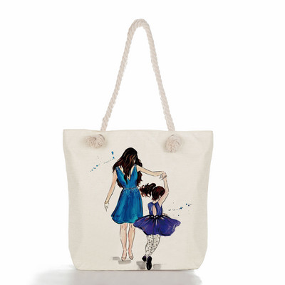 Egyedi, aranyos rajzfilm Super Mama nyomtatott nagy méretű kézitáska anya és baba összecsukható női alkalmi táska utazási praktikus hordozható strandtáska