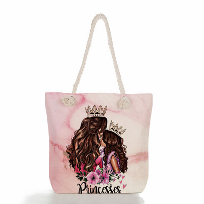 Egyedi, aranyos rajzfilm Super Mama nyomtatott nagy méretű kézitáska anya és baba összecsukható női alkalmi táska utazási praktikus hordozható strandtáska