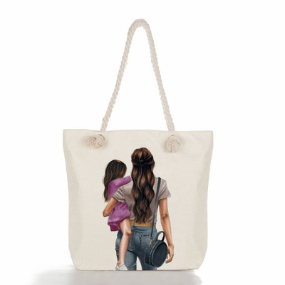 Egyedi, aranyos rajzfilm Super Mama nyomtatott nagy méretű kézitáska anya és baba összecsukható női alkalmi táska utazási praktikus hordozható strandtáska