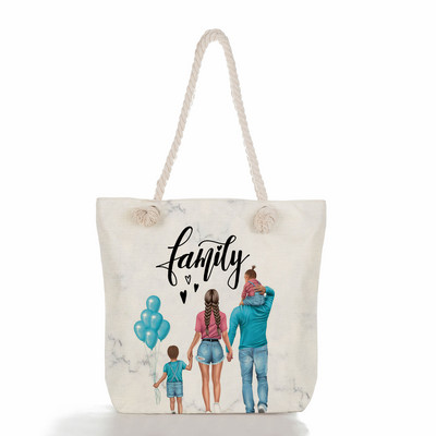 Egyedi, aranyos rajzfilm Super Mama nyomtatott nagy méretű kézitáska anya és baba összecsukható női alkalmi táska utazási praktikus hordozható strandtáska