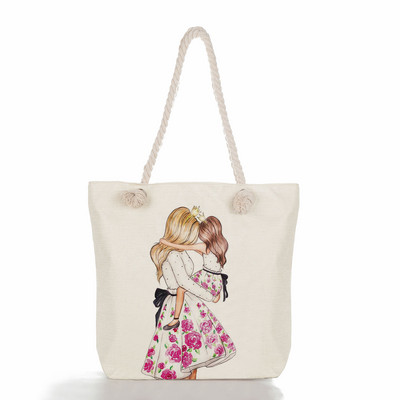 Egyedi, aranyos rajzfilm Super Mama nyomtatott nagy méretű kézitáska anya és baba összecsukható női alkalmi táska utazási praktikus hordozható strandtáska