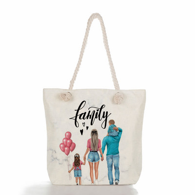 Egyedi, aranyos rajzfilm Super Mama nyomtatott nagy méretű kézitáska anya és baba összecsukható női alkalmi táska utazási praktikus hordozható strandtáska