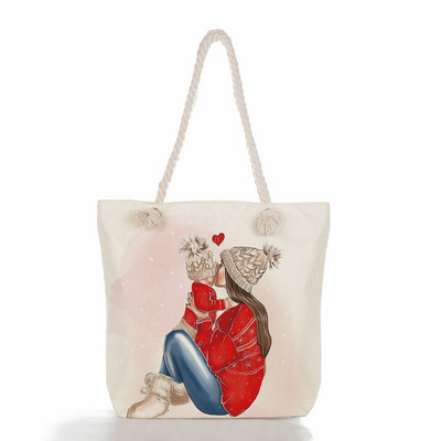 Egyedi, aranyos rajzfilm Super Mama nyomtatott nagy méretű kézitáska anya és baba összecsukható női alkalmi táska utazási praktikus hordozható strandtáska