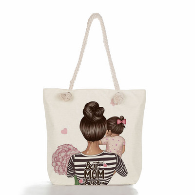 Egyedi, aranyos rajzfilm Super Mama nyomtatott nagy méretű kézitáska anya és baba összecsukható női alkalmi táska utazási praktikus hordozható strandtáska